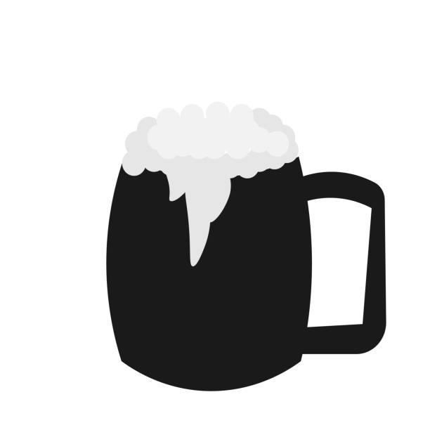 a large mug of beer with foam in black and white colors Vector graphics. On a white background, a large mug of beer with foam in black and white colors. square-emoticon-with-big-glasses stock illustrations