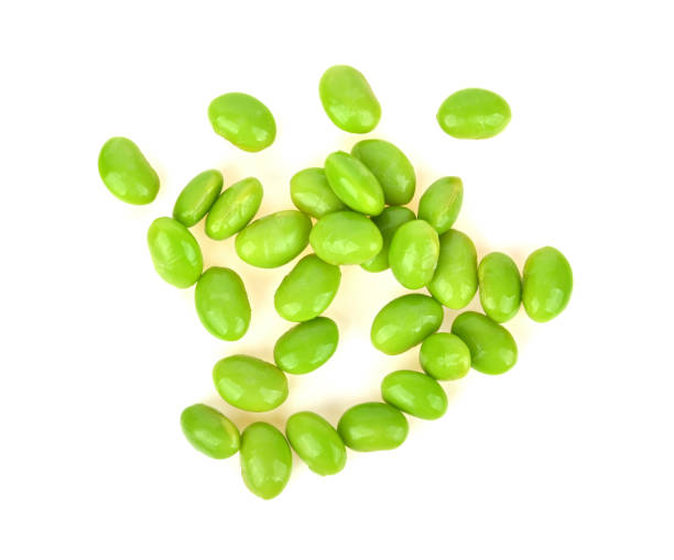 istock green soybeans , Edamame seeds isolated on white background top view 2122857087