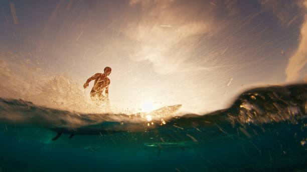 istock Surfer rides the wave at sunset 2122868449