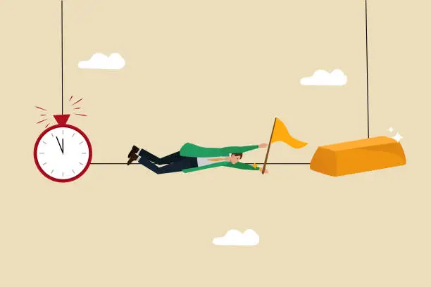 Vector illustration of Time and money balance, weight between work and life, The concept of resilience, Trying to get rich in the long term