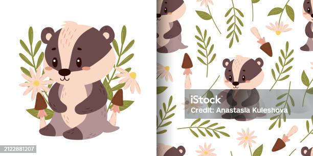 Badger Pattern Background Vector Composition And Seamless Pattern With Badger Stock Illustration ...