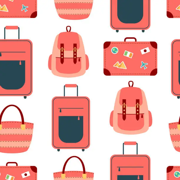 Vector illustration of Vector summer seamless pattern with suitcases, bags and backpacks