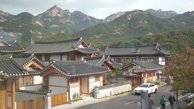 Eunpyeong Hanok Village with the background of Bukhansan Mountain