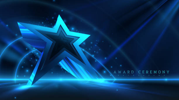 istock Blue Neon Star Stage for Award Ceremonies, A Futuristic Concept Background. Vector illustration. 2122930985