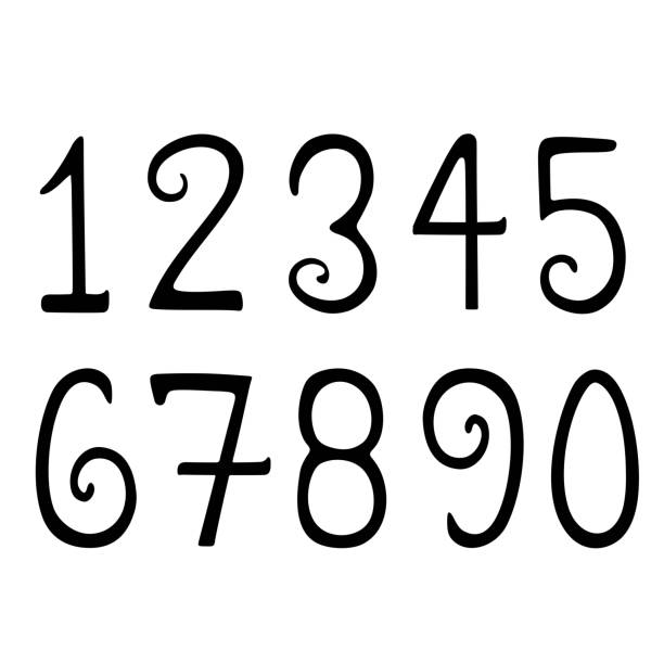 0-9 Fancy Hand Written Vector Numbers on White Set of fancy curly vector numbers 0-9 isolated on a white background for diy laser cutting and paper crafts. house numbers stock illustrations