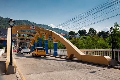 Lopez Bridge over the Guali river in the heritage town of Honda in the Department of Tolima in Colombia