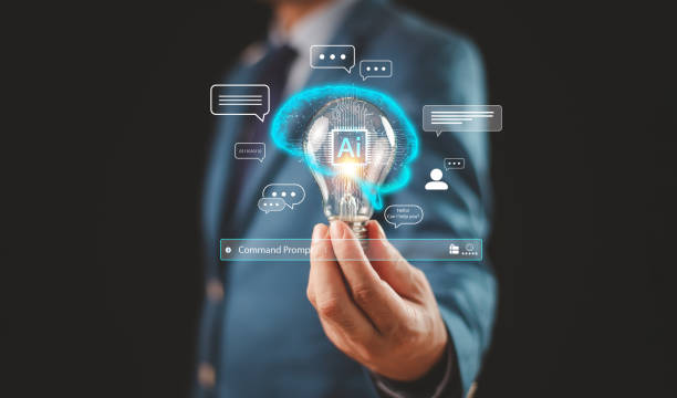 istock Ai tech concept, Artificial Intelligence technology on hand. Businessman hold lightbulb Global Internet, Ai brian connect robot chat with digital chatbot. New idea business growth with creative power 2122965440