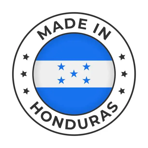 Vector illustration of Made in Honduras - Vector Graphics. Round Simple Label Badge Emblem with Flag of Honduras and Text Made in Honduras. Isolated on White Background