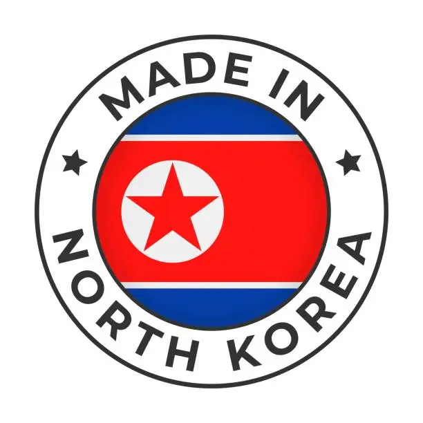 Vector illustration of Made in North Korea - Vector Graphics. Round Simple Label Badge Emblem with Flag of North Korea and Text Made in North Korea. Isolated on White Background