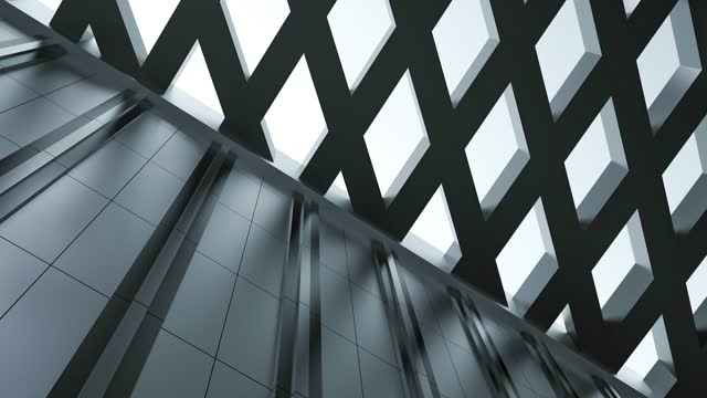 Ceiling,roof and wall of modern design of building,structure. Concrete-metal building view up,animation.3D render