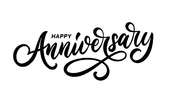 Happy Anniversary hand lettering design. Calligraphy text composition isolated on white background. Vector lettering.
