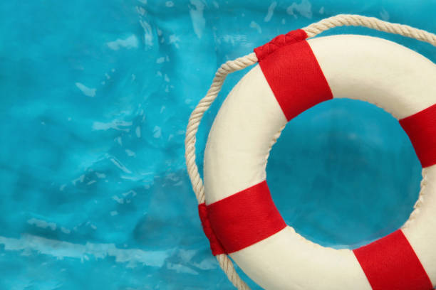 istock Floating buoy in blue water. Top view 2123043954