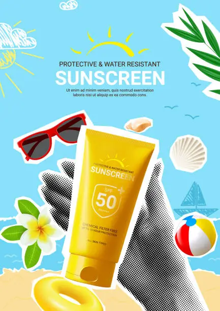 Vector illustration of Ad poster for promotion sunscreen