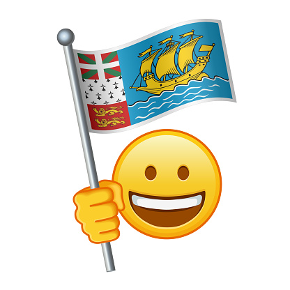 Emoji with Saint Pierre and Miquelon flag isolated on white background. Large size of yellow emoji smile