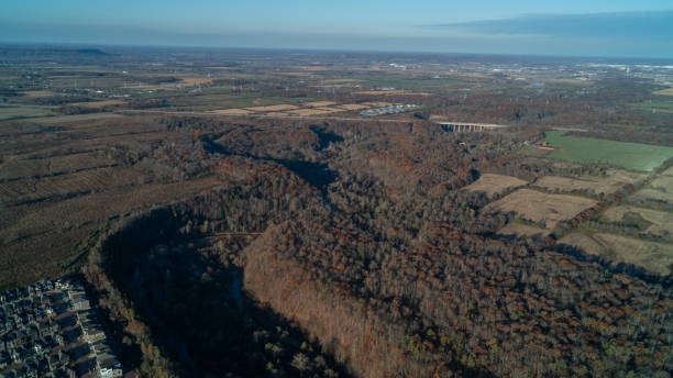istock An aerial view of a creek in the fall 2123096830