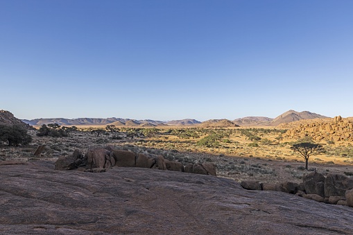 Picture of the unique landscape of the Tiras Mountains on the edge of the Namib Desert in Namibia during the day in summer