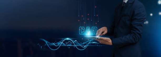 CAD: Businessman Uses Tablet on Computer-Aided Design (CAD) Icon Global Networking, Engineering Precision, Design Iterations, Collaborative Efforts Develop Smart Solutions from Digital Technology. cad: empresario utiliza la tableta en el icono del diseño asistido por ordenador (cad) redes globales, precisión de ingeniería, iteraciones de diseño, esfuerzos colaborativos desarrollar soluciones inteligentes a partir de la tecnología digital.