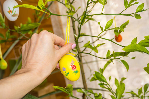 Easter eggs hunt in the garden during spring