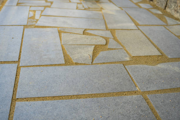 istock Mosaic background. Gray abstract pattern handmade ceramic tiles on the floor 2123202901