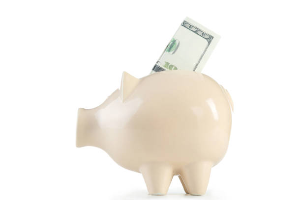 istock Piggybank with dollar banknotes on white background 2123235861