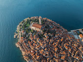 Aerial view of old town and sea