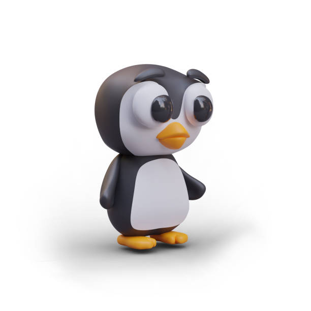 istock Realistic penguin looks to side. Side view on baby bird 2123262266