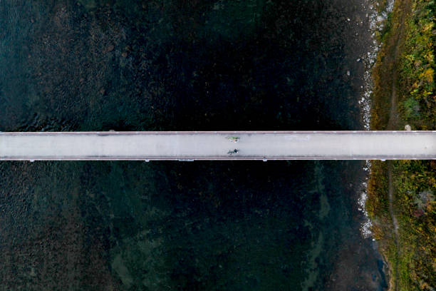 istock Bird's-eye view of bridge crossing inlet 2123263291