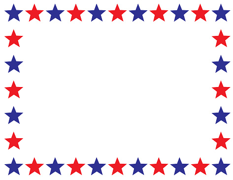 Vector illustration of a red and blue stars horizontal frame on a white background.