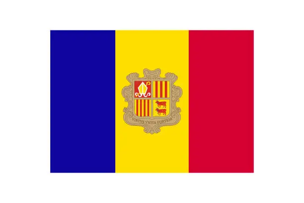 Vector illustration of national flag of Andorra, Andorran flag in 7:10 proportion, vector illustration with a white background