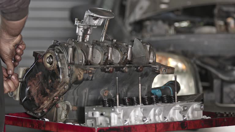 Old Rebuilt Car Engine Being Repaired In The Repair Shop