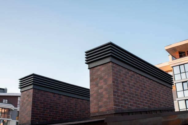 istock modern metal chimney roof cap, chimney for ventilation 2123396559
