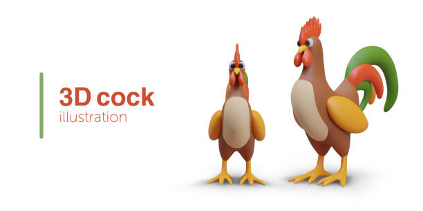 istock Poster with realistic cock in different positions. Farm rooster, composition with fighting cock 2123400810