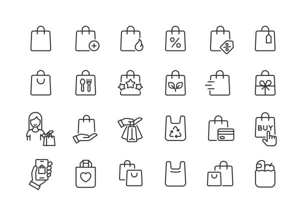 ikony řady nákupních tašek. pixel perfektní. upravitelný tah. - nákupní taška stock ilustrace