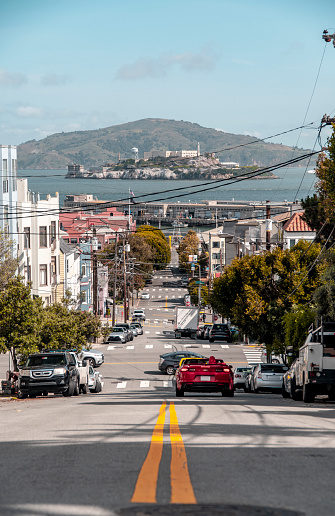 San Francisco Street with Alcatraz in the distance