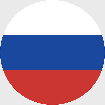 Russia flag. Standard color. Round button icon. A circular icon. Computer illustration. Digital illustration. Vector illustration.