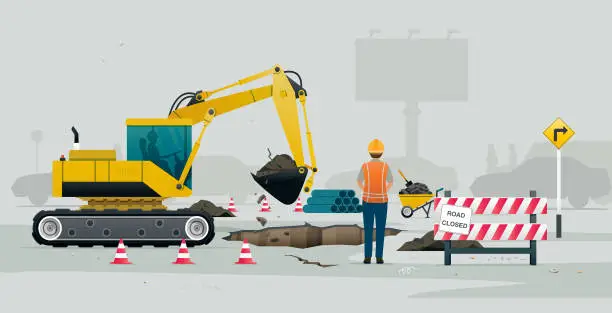 Vector illustration of Road repairs.