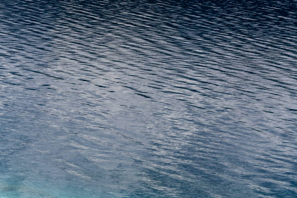 Water background filling frame with calm ripples and reflections in water