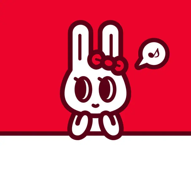 Vector illustration of A cute bunny sitting at the table, hands on the chin, head leaning on hand, looking to the left side