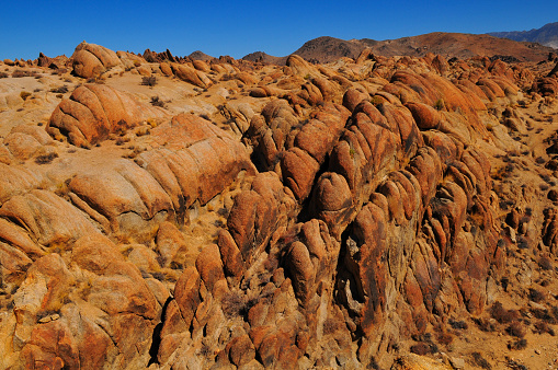 Mid-morning on the rock formations of the Alabama Hills National Scenic Area, Lone Pine, Eastern Sierra, California, USA.