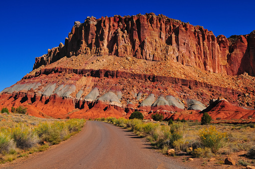 Geological layers on the Scenic Drive of Capitol Reef National Park, Utah, Southwest USA.