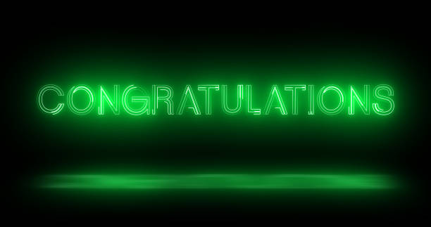 istock Congratulations neon lettering typography celebration wishes illustration. Retro-style graduate poster advertisement asset video horizontal impactful colors. Creative neon lights glowing success msg. 2123788107