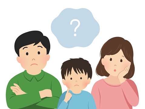 Vector illustration of a family of three who have doubts