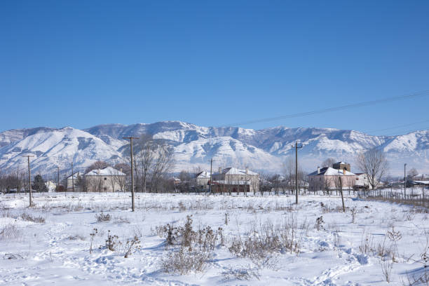 Korca countryside in snow in Albania