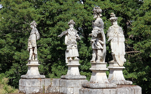 Sanctuary of Our Lady of Remedies, 18th-century Baroque architectural complex, details of the sculptural decorations of the garden, statues of the biblical Kings of Israel, Lamego, Portugal