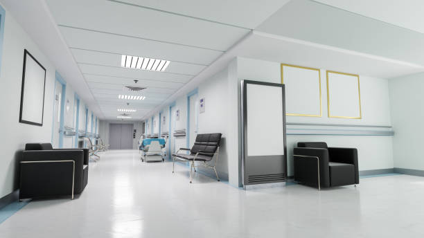istock 3d illustration.  Empty Corridor In Modern Hospital 2123930817