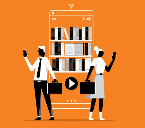 Vector illustration of Smartphone and Stack of Books