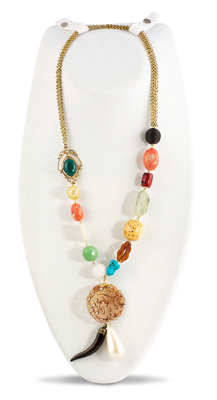 Chic elegant necklace with gold and semi-precious gem stones