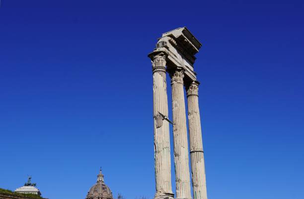 Ruins of the temple of Castor and Pollux, in the Roman forum in Rome, Italy