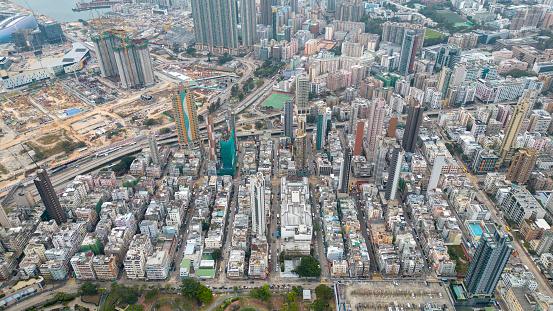 Aerial view of the Kowloon City in Hong Kong.