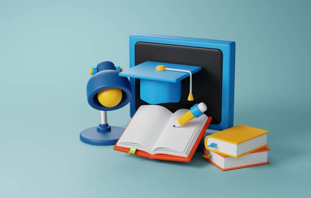 istock Online Learning, book and graduation hat, Academic Achievement. 3D render 2124113392
